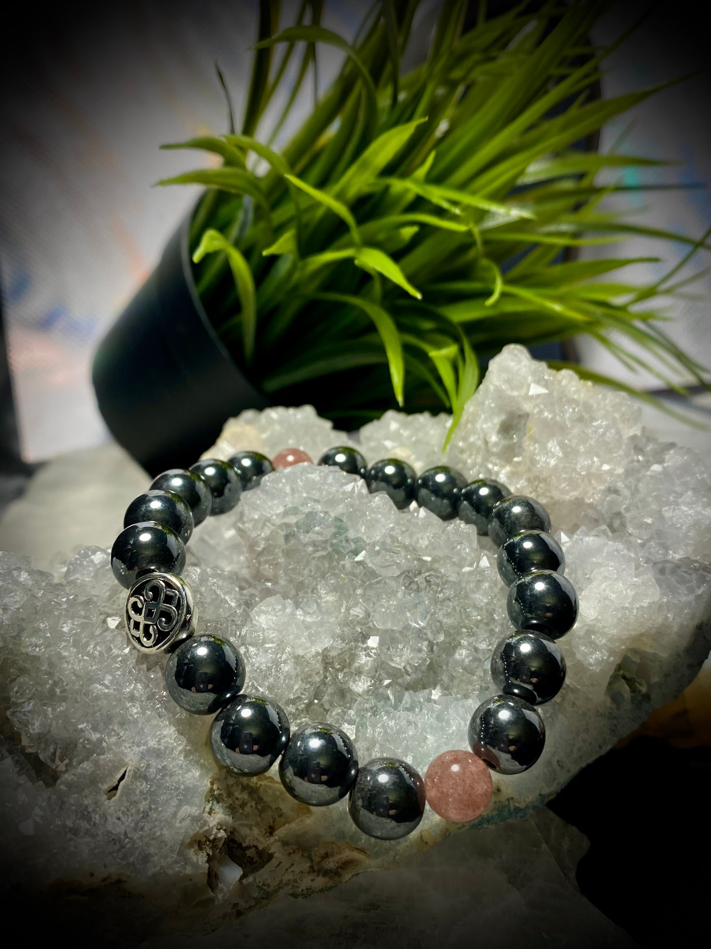 Strawberry Quartz and Hematite