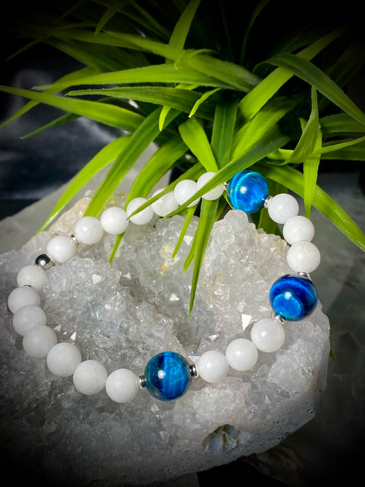 Teal Tiger Eye and Arctic White Jade